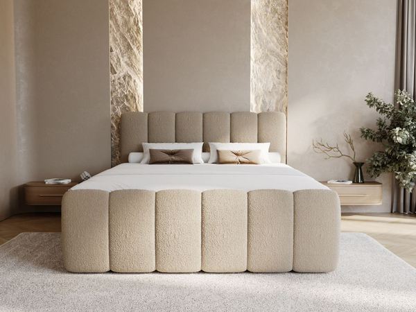 Boxspringbett mit Bettkasten 180x200 Bouclé-Stoff Cloud Braun