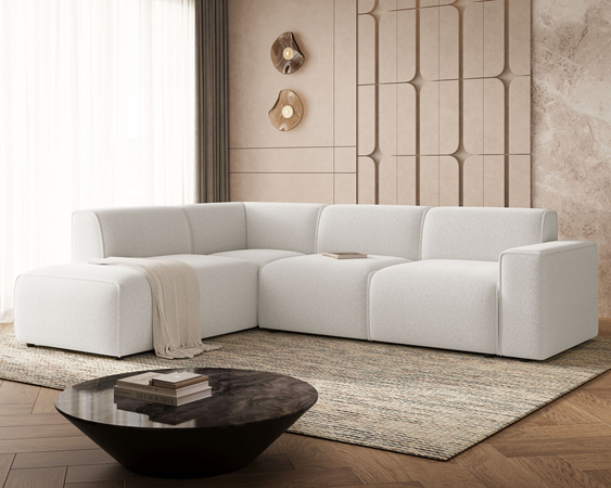 Ecksofa L-Form Links Eluno Bouclé-Stoff Weiß
