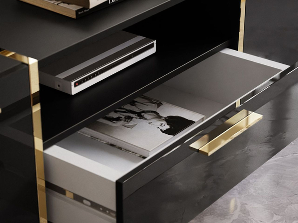 TV-Schrank im Glamour-Stil mit Schränken und Schublade Lunelie Schwarz Hochglanz