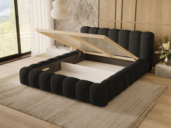 Polsterbett mit Bettkasten und Lattenrost 160x200 Averia Schwarz