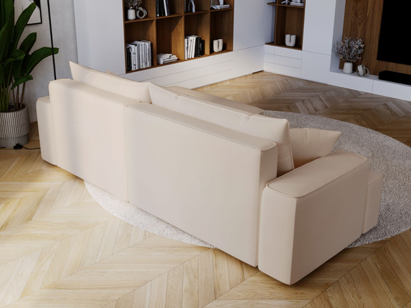 Ecksofa L-Form Rechts mit Schlaffunktion und Bettkasten California Beige