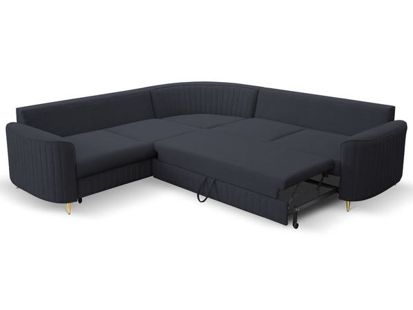 Ecksofa L-Form Rechts mit Schlaffunktion und Bettkasten Limon Dunkelblau
