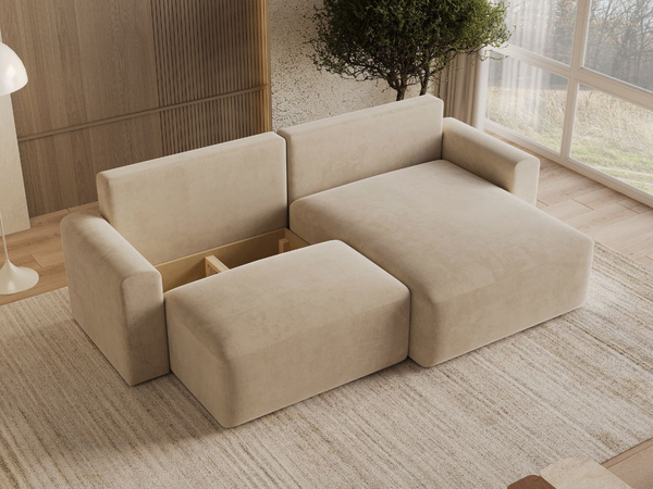 Ecksofa L-Form mit Schlaffunktion und Bettkasten Aurora Beige