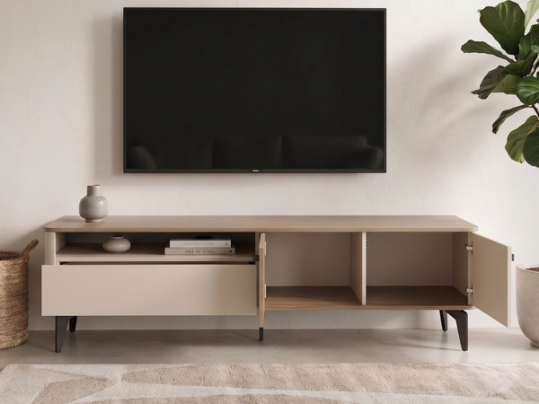 Möbelgarnitur mit LED-Beleuchtung für das Wohnzimmer Arelis Kaschmir, Royal Nussbaum