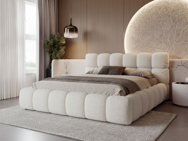 Polsterbett mit Bettkasten und Lattenrost 160x200 Modo aus Bouclé-Stoff Beige