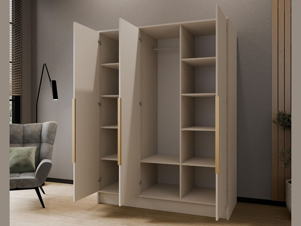 Kleiderschrank mit Spiegel 150 cm Lucca Kaschmir mit goldenen Griffen