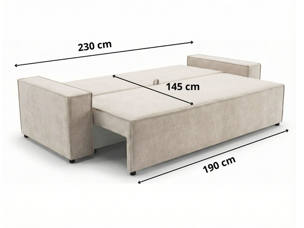 Schlafsofa mit Bettfunktion und Bettkasten Sivra Creme