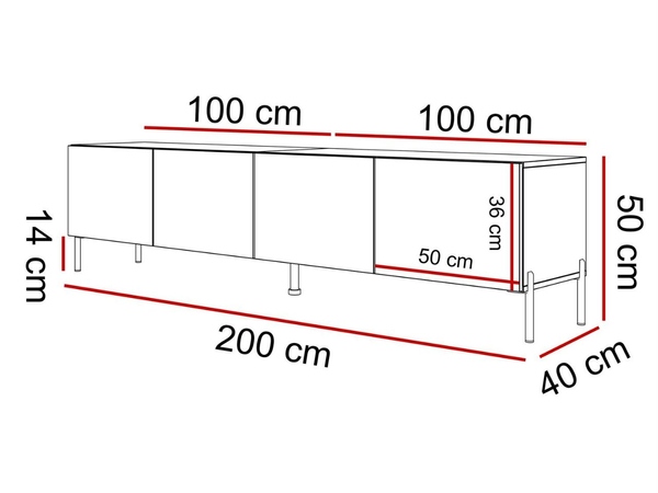 TV-Lowboard mit Türen auf Goldenen Metallbeinen 200 cm Nodoo Beton