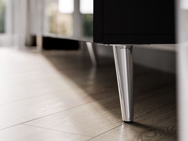 TV-Lowboard mit Türen auf Silbernen Metallbeinen 200 cm Noaé Schwarz Hochglanz