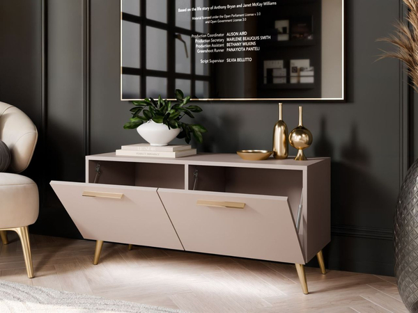 TV-Lowboard mit Türen und LED-Beleuchtung auf Goldenen Metallbeinen 100 cm Noaé Kaschmir