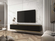 TV-Lowboard Hänge mit Türen 175 cm Diolo Schwarz mit geriffelter Vorderseite