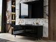 TV-Lowboard mit Türen auf Schwarz-Goldenen Metallbeinen 100 cm Noaé Schwarz Hochglanz