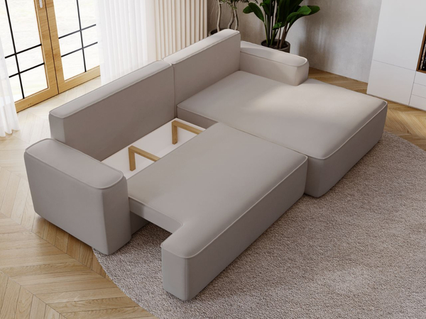 Ecksofa L-Form Rechts mit Schlaffunktion und Bettkasten California Hellgrau