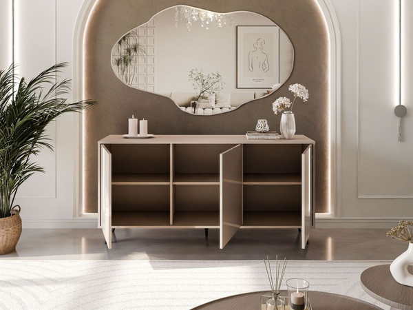 Dreitürige Kommode 154 cm Glamour-Stil auf schwarzfarbenen Metallbeinen Vivance Kaschmirglanz