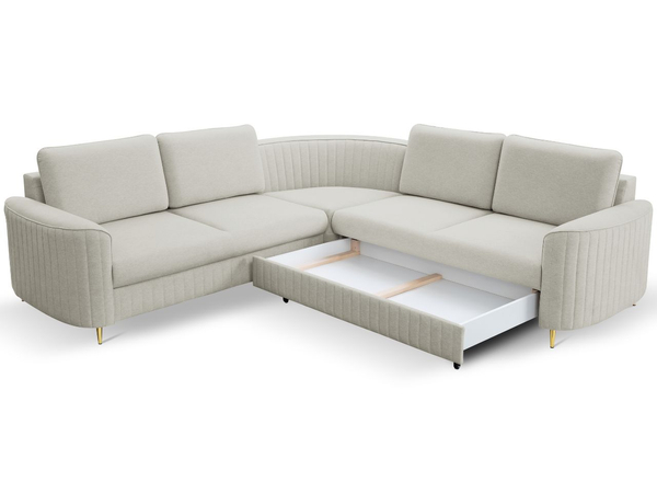 Ecksofa L-Form Links mit Schlaffunktion und Bettkasten Limon Hellgrau