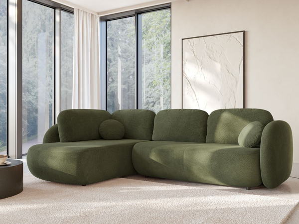 Ecksofa mit Schlaffunktion und Bettkasten Links Carino Grün