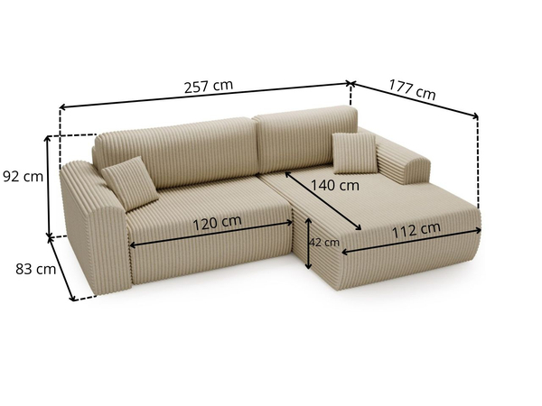 Ecksofa mit Schlaffunktion und Bettkasten Belvio links Hellgrau