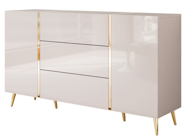 Zweitürige Kommode 158 cm mit drei Schubladen und Metallbeinen Lunelie Kaschmirglanz