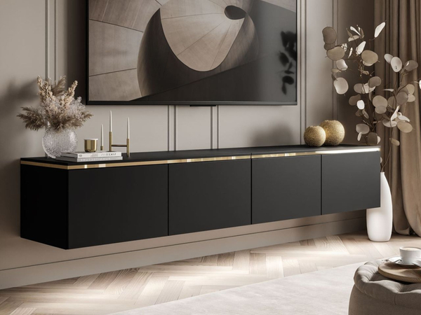 TV-Schrank zum Hängen im Glamour-Stil mit LED-Beleuchtung Celle Schwarz Matt