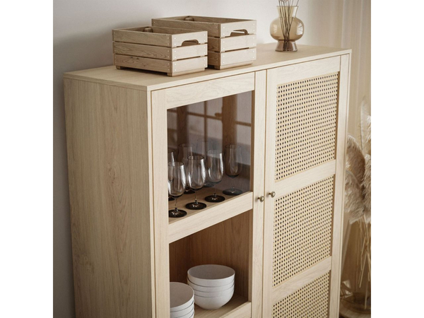 Standvitrine im Boho-Stil Verglaste Bellance Eiche Puccini