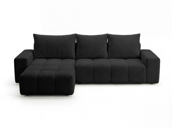 Ecksofa L-Form mit Schlaffunktion und Bettkasten Bresso Schwarz