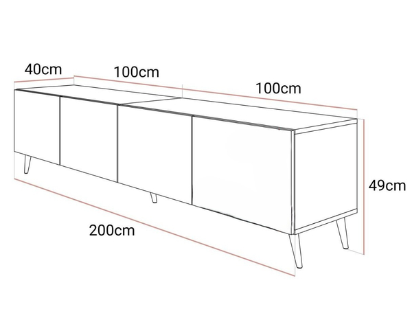 TV-Lowboard mit Türen auf Goldenen Metallbeinen 200 cm Nodoo Beton