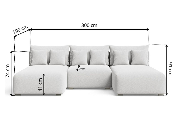 Ecksofa U mit Schlaffunktion und Bettkasten Ronni Weiß