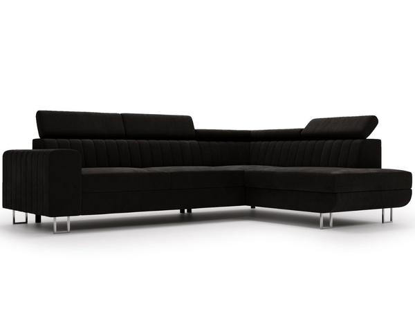 Ecksofa mit Schlaffunktion und Bettkasten Berona rechts Schwarz