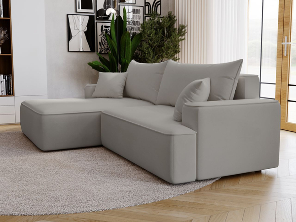 Ecksofa L-Form Links mit Schlaffunktion und Bettkasten California Hellgrau