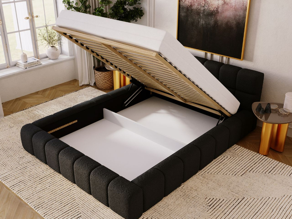 Polsterbett mit Bettkasten und Lattenrost 180x200 Alicante Boucle Schwarz