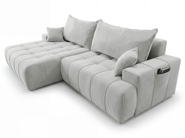 Ecksofa L-Form mit Schlaffunktion und Bettkasten Tulio Links Grau