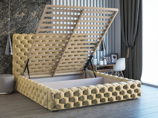 Polsterbett mit Bettkasten und Lattenrost 140x200 Heaven Beige