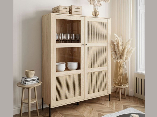 Standvitrine im Boho-Stil Zweitürige Bellance Eiche Puccini