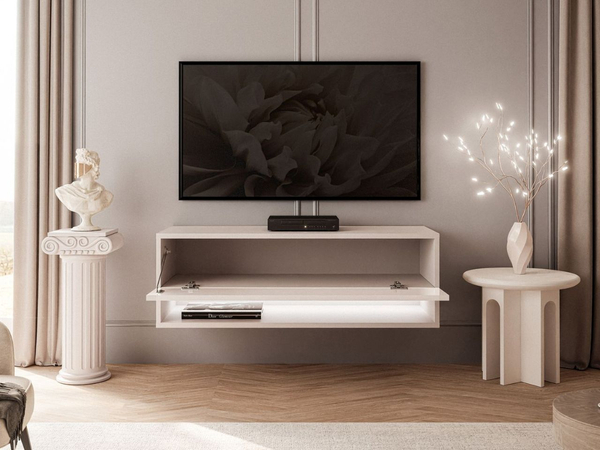 Hänge TV-Schrank 90 cm für Wohnzimmer mit LED-Beleuchtung Aurelie Kaschmir Hochglanz