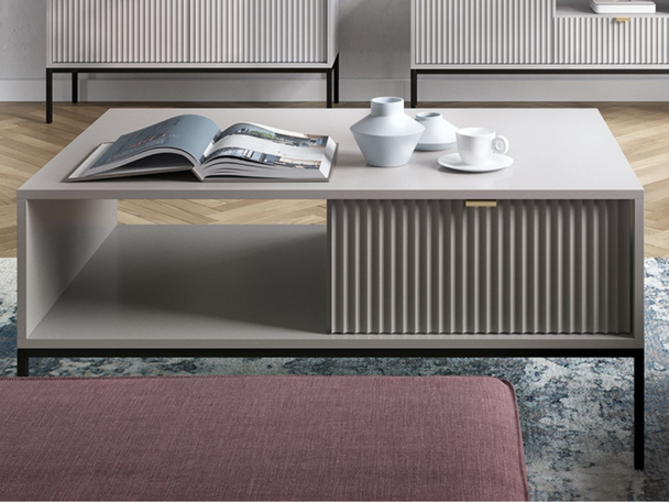 Couchtisch mit Stauraum Amber Grau, Schwarz Frame