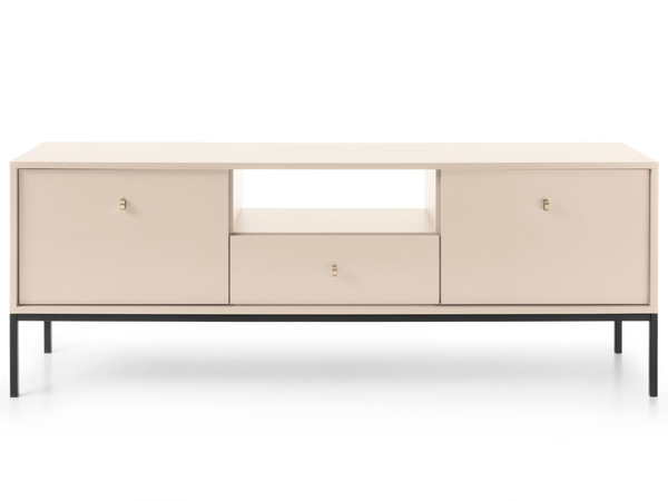 TV-Lowboard mit Schublade und Türen mit Schwarz Metallbeinen Amor Beige