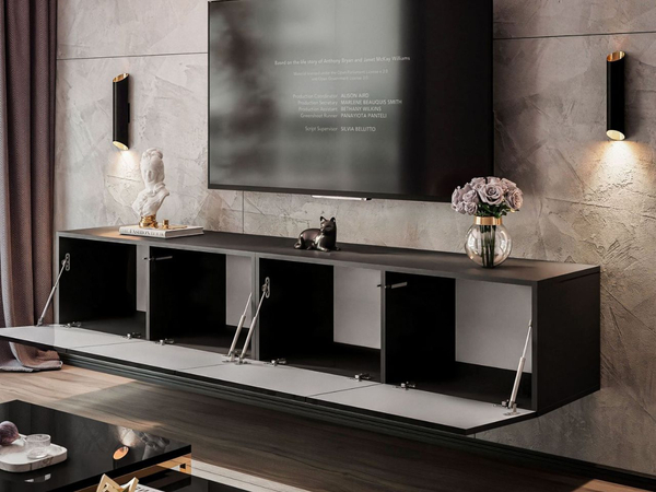 Hängeschrank mit Türen und LED-Beleuchtung 200 cm Nodoo Schwarz Hochglanz
