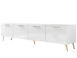 TV-Lowboard mit Türen auf Goldenen Metallbeinen 200 cm Noaé Weiß Hochglanz