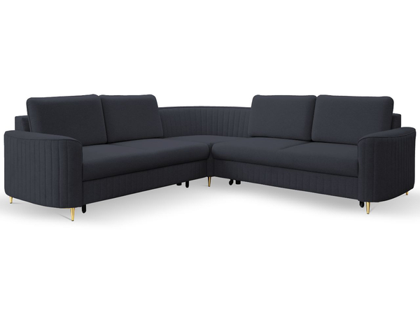 Ecksofa L-Form Rechts mit Schlaffunktion und Bettkasten Limon Dunkelblau