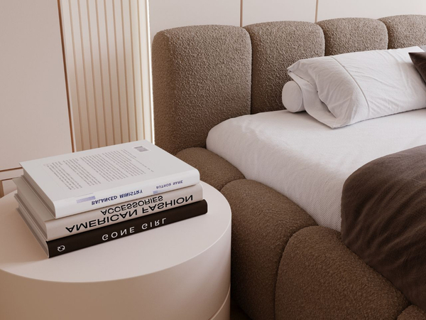 Polsterbett mit Bettkasten und Lattenrost 200x200 Cloud Low Bouclé-Stoff Braun