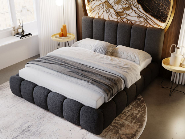 Polsterbett mit Bettkasten und Lattenrost 120x200 Cloud Bouclé-Stoff Schwarz