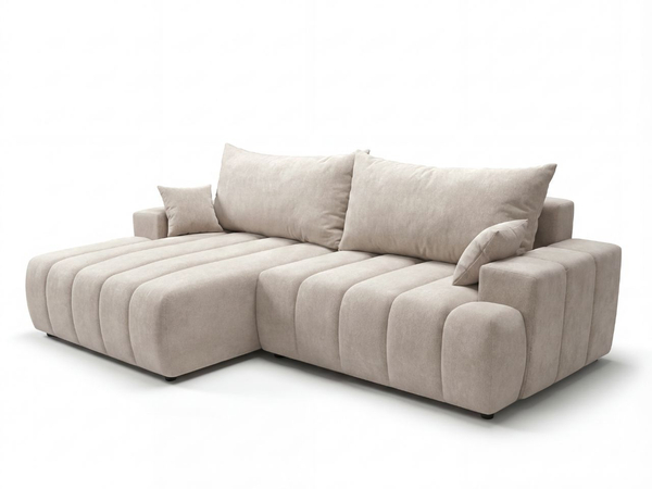 Ecksofa L-Form Links mit Schlaffunktion und Bettkasten Caleo Beige