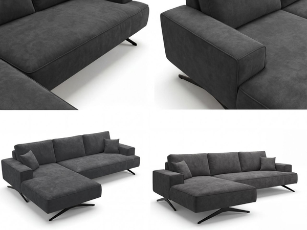 Ecksofa L-Form auf Metallbeinen Leto Links Anthrazit