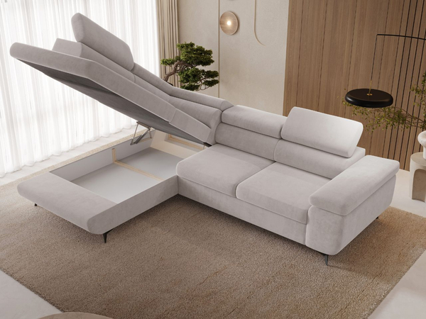 Ecksofa L-Form mit Schlaffunktion und Bettkasten Argon Links Grau