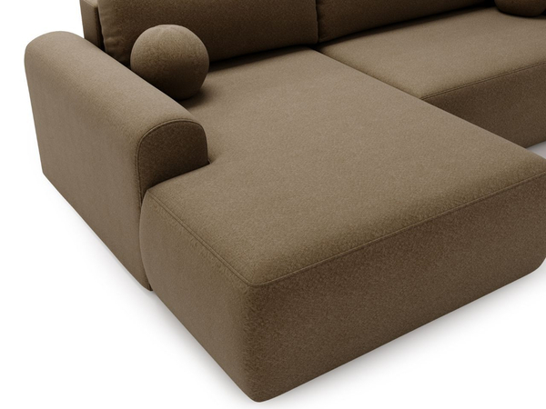 Ecksofa L-Form mit Schlaffunktion und Bettkasten Savana Links Bouclé-Stoff Braun