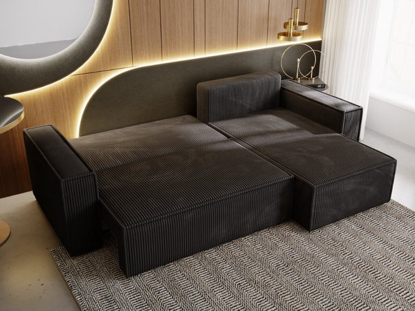 Ecksofa L-Form mit Schlaffunktion und Bettkasten Prato XL Schwarz