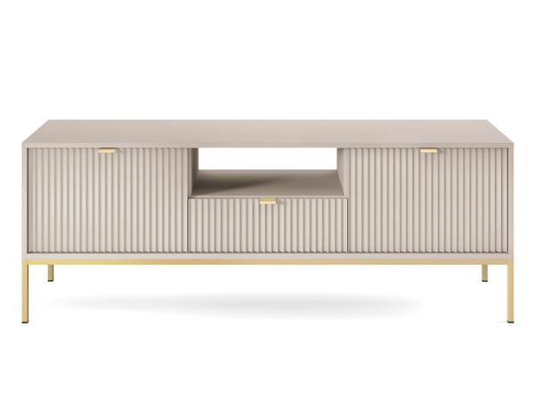 TV-Lowboard mit Schublade und Türen Amber Kaschmir auf goldenen Beinen