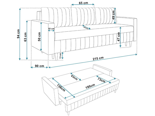 Schlafsofa mit Bettfunktion und Bettkasten Castelo Grau