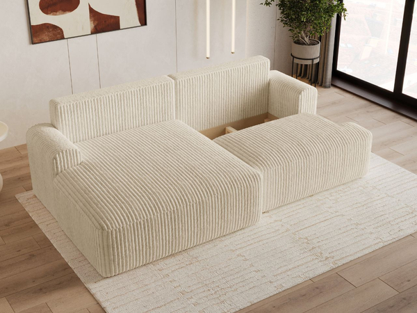 Ecksofa L-Form mit Schlaffunktion und Bettkasten Serene Links Beige