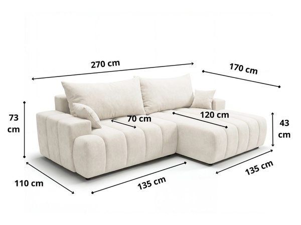Ecksofa L-Form Rechts mit Schlaffunktion und Bettkasten Caleo Hellgrau